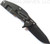 Rick Hinderer Knives Jurassic Spear Point folding knife with thumb stud and flipper tab - shown open lock side.  Battle Black 20CV stainless steel plain edge blade.  Blue - black G-10 handle with Battle Black lock side.  Model K208JSGDBK.
