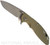 Rick Hinderer Knives XM-18 3.5" Spear Point folding knife with thumb stud and flipper tab - shown open presentation side.  Working Finish 20CV stainless steel plain edge blade.  OD green G-10 handle with Battle Bronze lock side.  Model KXM35SPE.
