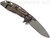 Rick Hinderer Knives XM-18 3.5" Spear Point folding knife with thumb stud and flipper tab - shown open lock side.  Working Finish 20CV stainless steel plain edge blade.  FDE G-10 handle with Battle Bronze lock side.  Model KXM35SPE.
