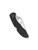 Spyderco Delica 4 folding knife with thumb hole - shown closed pocket clip side.  Satin VG-10 stainless steel, saber ground, plain edge blade.  Black FRN handle.  Model C11PBK.
