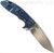 Rick Hinderer Knives Skinny XM-18 3.5" Harpoon Spanto folding knife with thumb stud and flipper tab - shown open lock side.  Stonewash 20CV stainless steel plain edge blade.  Coyote G-10 handle with stonewash blue lock side.  Model KXM35SKHS.