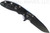 Rick Hinderer Knives XM-18 3.5" Spear Point folding knife with thumb stud and flipper tab - shown open lock side.  Battle Black S45VN stainless steel plain edge blade.  Blue - black G-10 handle with Battle Black lock side.  Model KXM35SPEDLC2.
