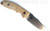 Rick Hinderer Knives Emmett Bowie fixed blade knife - shown out of sheath obverse.  Stonewash 20CV stainless steel plain edge blade.  Natural Micarta handle.  Model KEMBOMI.