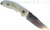 Rick Hinderer Knives Emmett Bowie fixed blade knife - shown out of sheath obverse.  Stonewash 20CV stainless steel plain edge blade.  OD green Micarta handle.  Model KEMBOMI.