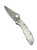 Spyderco Delica 4 folding knife with thumb hole - shown open presentation side.  VG-10 Damascus steel plain edge blade.  Titanium handle.  Model C11TIPD.