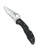 Spyderco Delica 4 folding knife with thumb hole - shown open presentation side.  Satin VG-10 stainless steel combo edge blade.  Black FRN handle.  Model C11PSBK.