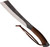 Condor Tool and Knife Impossible machete - shown out of sheath reverse.  1075 HC steel plain edge blade.  Brown leather wrapped wood handle.  Model CTK3957-10.8HC.
