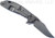 Rick Hinderer Knives XM-24 Bowie folding knife with thumb stud and flipper tab - shown open lock side.  Working Finish 20CV stainless steel plain edge blade.  Black G-10 handle with Working Finish lock side.  Model KXM40BO.