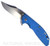 Rick Hinderer Knives XM-24 Bowie folding knife with thumb stud and flipper tab - shown open presentation side.  Stonewash 20CV stainless steel plain edge blade.  Blue - black G-10 handle with stonewash bronze lock side.  Model KXM40BO.