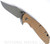 Rick Hinderer Knives XM-24 Bowie folding knife with thumb stud and flipper tab - shown open presentation side.  Working Finish 20CV stainless steel plain edge blade.  Coyote G-10 handle with Battle Blue lock side.  Model KXM40BO.