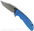 Rick Hinderer Knives XM-24 Bowie folding knife with thumb stud and flipper tab - shown open presentation side.  Working Finish 20CV stainless steel plain edge blade.  Blue G-10 handle with Battle Blue lock side.  Model KXM40BO.