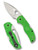 Spyderco Native 5 Salt folding knife with thumb hole - shown open presentation side and closed pocket clip side.  Satin LC200N stainless steel plain edge blade.  Green FRN handle.  Model C41PGR5.
