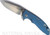 Rick Hinderer Knives XM-18 3.5" Spanto folding knife with thumb stud and flipper tab - shown open presentation side.  Stonewash S45VN stainless steel plain edge blade.  Blue - black G-10 handle with stonewash bronze lock side.  Model KXM35SPA.