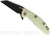 Rick Hinderer Knives XM-18 3.0" Wharncliffe folding knife with thumb stud and flipper tab - shown open presentation side.  Battle Black 20CV stainless steel plain edge blade.  Translucent Green G-10 handle with Battle Black lock side.  Model KXM3000WCDLC.