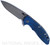 Rick Hinderer Knives XM-18 3.5" Spanto folding knife with thumb stud and flipper tab - shown open presentation side.  Working Finish S45VN stainless steel plain edge blade.  Blue - black G-10 handle with Working Finish lock side.  Model KXM35SPA.