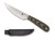 Spyderco Bow River Blue Ridge Knives Exclusive fixed blade knife - shown out of sheath reverse and sheath only obverse.  Satin 8Cr13MoV stainless steel plain edge blade.  OD Green - Tan G-10 handle.  Model FB46GPOD.