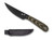 Spyderco Bow River Blue Ridge Knives Exclusive fixed blade knife - shown out of sheath reverse and sheath only obverse.  Black 8Cr13MoV stainless steel plain edge blade.  OD Green - Tan G-10 handle.  Model FB46GPODBK.