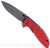 Rick Hinderer Knives XM-18 3.5" Spanto folding knife with thumb stud and flipper tab - shown open presentation side.  Working Finish S45VN stainless steel plain edge blade.  Red G-10 handle with Battle Blue lock side.  Model KXM35SPA.