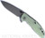Rick Hinderer Knives XM-18 3.5" Spanto folding knife with thumb stud and flipper tab - shown open presentation side.  Working Finish S45VN stainless steel plain edge blade.  Translucent Green G-10 handle with Battle Bronze lock side.  Model KXM35SPA.