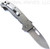 Demko Knives AD-20S drop point folding knife with thumb slot and thumb stud - shown open pocket clip side.  Stonewash CTS-204P stainless steel plain edge blade.  Textured titanium handle.