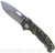 Demko Knives AD-20S drop point folding knife with thumb slot and thumb stud - shown open presentation side.  Stonewash CTS-204P stainless steel plain edge blade.  Camo G-10 handle.