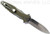Rick Hinderer Knives Maximus Bayonet Grind folding knife - shown open pocket clip side.  Stonewash 20CV stainless steel plain edge blade.  OD green G-10 handle with stonewash titanium.  Model KMAXBAY.