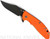 Rick Hinderer Knives XM-24 Bowie folding knife with thumb stud and flipper tab - shown open presentation side.  Battle Black 20CV stainless steel plain edge blade.  Orange G-10 handle with Battle Black lock side.  Model KXM40BODLC.