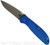Rick Hinderer Knives Firetac Spanto folding knife - shown open presentation side.  Working Finish 20CV stainless steel plain edge blade.  Blue G-10 handle with Battle Blue lock side.  Model KFTACSPA.