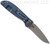Rick Hinderer Knives Firetac Spanto folding knife - shown open lock side.  Working Finish 20CV stainless steel plain edge blade.  Blue G-10 handle with Battle Blue lock side.  Model KFTACSPA.