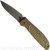 Rick Hinderer Knives Firetac Spanto folding knife - shown open presentation side.  Working Finish 20CV stainless steel plain edge blade.  OD green G-10 handle with Battle Bronze lock side.  Model KFTACSPA.
