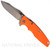 Rick Hinderer Knives Eklipse Spear Point folding knife with flipper tab and thumb stud - shown open presentation side.  Stonewash S45VN stainless steel plain edge blade.  Orange G-10 handle with stonewash bronze lock side.  Model KEK35SPE.