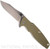 Rick Hinderer Knives Eklipse Spear Point folding knife with flipper tab and thumb stud - shown open presentation side.  Stonewash S45VN stainless steel plain edge blade.  OD green G-10 handle with stonewash blue lock side.  Model KEK35SPE.