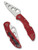 Spyderco Delica 4 Trainer folding knife with thumb hole - shown open presentation side and closed pocket clip side.  AUS-6 stainless steel trainer blade.  Red FRN handle.  Model C11TR.