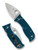 Spyderco Lil' Temperance 3 folding knife with thumb hole - shown open presentation side and closed pocket clip side.  Satin K390 steel plain edge blade.  Blue FRN handle.  Model C69PBL3K390.