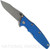 Rick Hinderer Knives Eklipse Spear Point folding knife with flipper tab and thumb stud - shown open presentation side.  Working Finish S45VN stainless steel plain edge blade.  Blue G-10 handle with Battle Bronze lock side.  Model KEK35SPE.