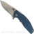 Rick Hinderer Knives Jurassic Slicer folding knife with thumb stud and flipper tab - shown open presentation side.  Stonewash MagnaCut stainless steel plain edge blade.  Blue - black G-10 handle scale with stonewash bronze lock side.  Model KJURSLMC.