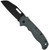 Demko Knives AD20.5 folding knife with thumb stud and slot - shown open presentation side.  Black coated D2 steel, Shark Foot, plain edge blade.  Gray Grivory handle.  Model AD20.5-DLC-D2-SFPE-GRY.
For reference only.