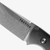 Tactile Knife Co Dreadeye fixed blade knife - close up of logo side.  Stonewashed MagnaCut stainless steel plain edge blade.  Black Richlite Micarta handle.  Model 20-DK-MC01-RMBL.
