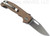 Demko Knives MG AD-20 clip point folding knife with thumb stud and thumb slot - shown open pocket clip side.  Stonewash 3V steel plain edge blade.  Earth G-10 handle.