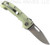 Demko Knives MG AD-20 clip point folding knife with thumb stud and thumb slot - shown open pocket clip side.  Stonewash 3V steel plain edge blade.  Natural G-10 handle.