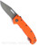 Demko Knives MG AD-20 clip point folding knife with thumb stud and thumb slot - shown open presentation side.  Stonewash 3V steel plain edge blade.  Orange G-10 handle.