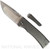 Chaves Knives Redencion 229 Tanto folding knife with flipper tab - shown open presentation side with extra pocket clip aside it.  M390 stainless steel plain edge blade.  Stonewashed titanium handle.  Model 229/KS/RT/SWTI.