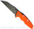 Rick Hinderer Knives Eklipse Wharncliffe folding knife with flipper tab and thumb stud - shown open presentation side.  Working Finish 20CV stainless steel plain edge blade.  Orange G-10 handle with Working Finish lock side.  Model KEK35WC.