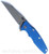 Rick Hinderer Knives Eklipse Wharncliffe folding knife with flipper tab and thumb stud - shown open presentation side.  Working Finish 20CV stainless steel plain edge blade.  Blue G-10 handle with Battle Blue lock side.  Model KEK35WC.