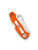 Spyderco Rescue 79mm folding knife with thumb hole - shown closed pocket clip side.  Satin VG-10 stainless steel serrated edge blade.  Orange FRN handle.  Model C45SOR.