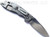 Rick Hinderer Knives Non Flipper XM-18 3.5" Slicer folding knife with thumb stud - shown open lock side.  Stonewash S45VN stainless steel plain edge blade.  Blue - black G-10 handle with stonewash lock side.  Model KXM35NFSL.
