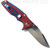 Rick Hinderer Knives Eklipse 3.0" Harpoon Spanto folding knife with flipper tab and thumb stud - shown open reverse.  Stonewash 20CV stainless steel plain edge blade.  Red G-10 handle with stonewash blue titanium.  Model KEK30HS