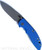 Rick Hinderer Knives Non Flipper XM-18 3.5" Slicer folding knife with thumb stud - shown open presentation side.  Working Finish S45VN stainless steel plain edge blade.  Blue G-10 handle with Battle Bronze lock side.  Model KXM35NFSL.