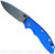 Rick Hinderer Knives Non Flipper XM-18 3.5" Slicer folding knife with thumb stud - shown open presentation side.  Working Finish S45VN stainless steel plain edge blade.  Blue G-10 handle with Battle Blue lock side.  Model KXM35NFSL.