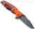 Rick Hinderer Knives Eklipse 3.0" Harpoon Spanto folding knife with flipper tab and thumb stud - shown open reverse.  Working Finish 20CV stainless steel plain edge blade.  Orange G-10 handle with Battle Blue titanium.  Model KEK30HS